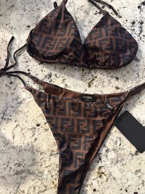 Fendi Brown FF Monogram String Bikini